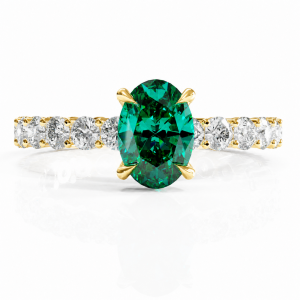Oval Cut Lab Grown Emerald Hidden Halo Side Stone Engagement Ring