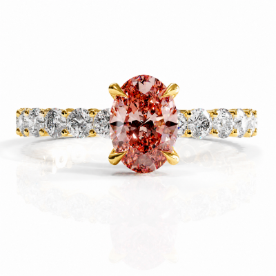Oval Cut Lab Grown Morganite Hidden Halo Side Stone Engagement Ring