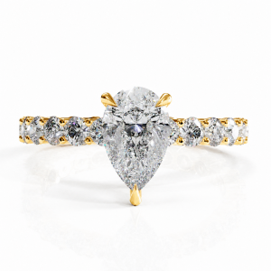 Pear Cut Moissanite Hidden Halo Side Stone Engagement Ring
