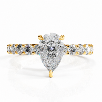 Pear Cut Moissanite Hidden Halo Side Stone Engagement Ring
