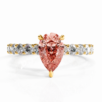Pear Cut Lab Grown Morganite Hidden Halo Side Stone Engagement Ring