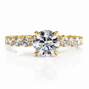Round Cut Moissanite Hidden Halo Side Stone Engagement Ring
