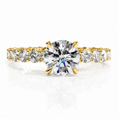 Round Cut Moissanite Hidden Halo Side Stone Engagement Ring