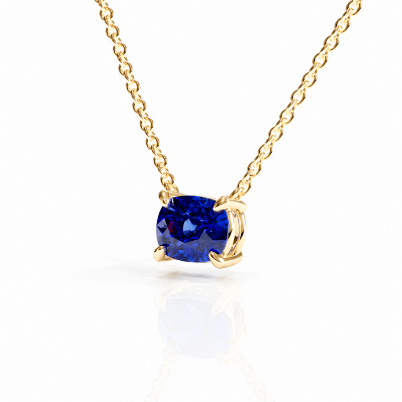 Elongated Cushion Cut Lab Grown Sapphire Solitaire Pendant - Image 4