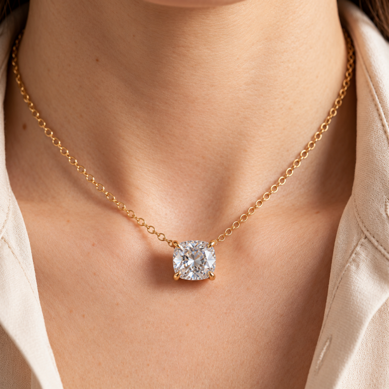 Elongated Cushion Cut Moissanite Solitaire Pendant - Image 5