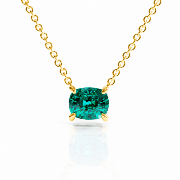Elongated Cushion Cut Lab Grown Emerald Solitaire Pendant