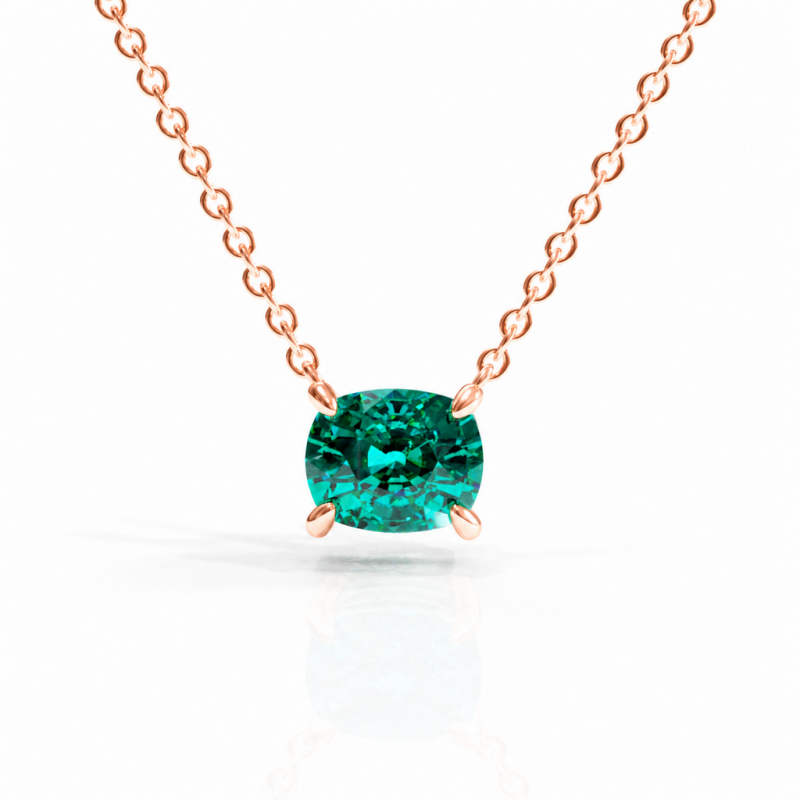 Elongated Cushion Cut Lab Grown Emerald Solitaire Pendant - Image 2