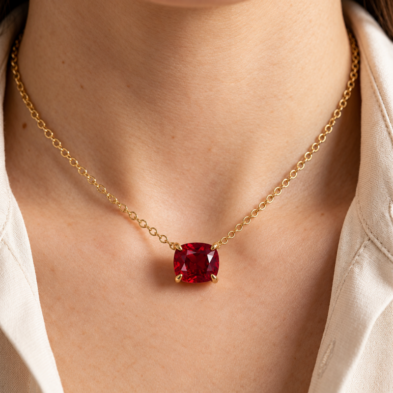 Elongated Cushion Cut Lab Grown Ruby Solitaire Pendant - Image 5
