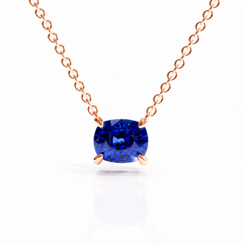 Elongated Cushion Cut Lab Grown Sapphire Solitaire Pendant - Image 2