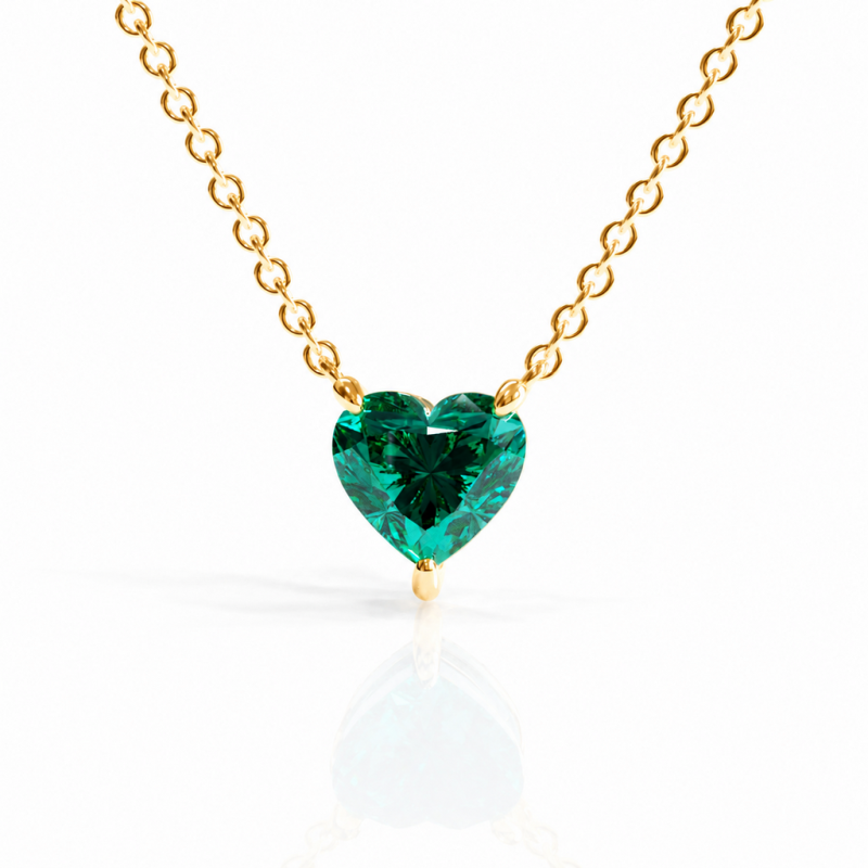 Heart Cut Lab Grown Emerald Solitaire Pendant - Image 1