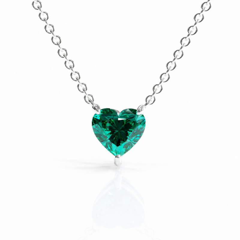 Heart Cut Lab Grown Emerald Solitaire Pendant - Image 3