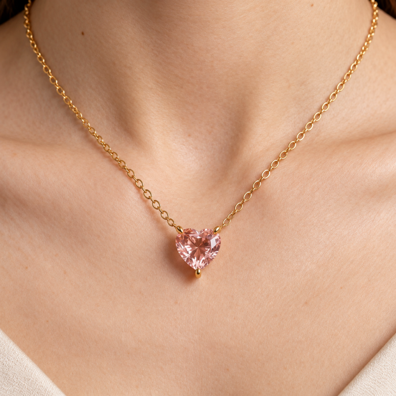 Heart Cut Lab Grown Morganite Solitaire Pendant - Image 5
