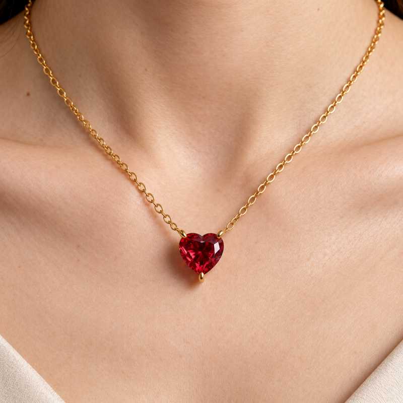 Heart Cut Lab Grown Ruby Solitaire Pendant - Image 5