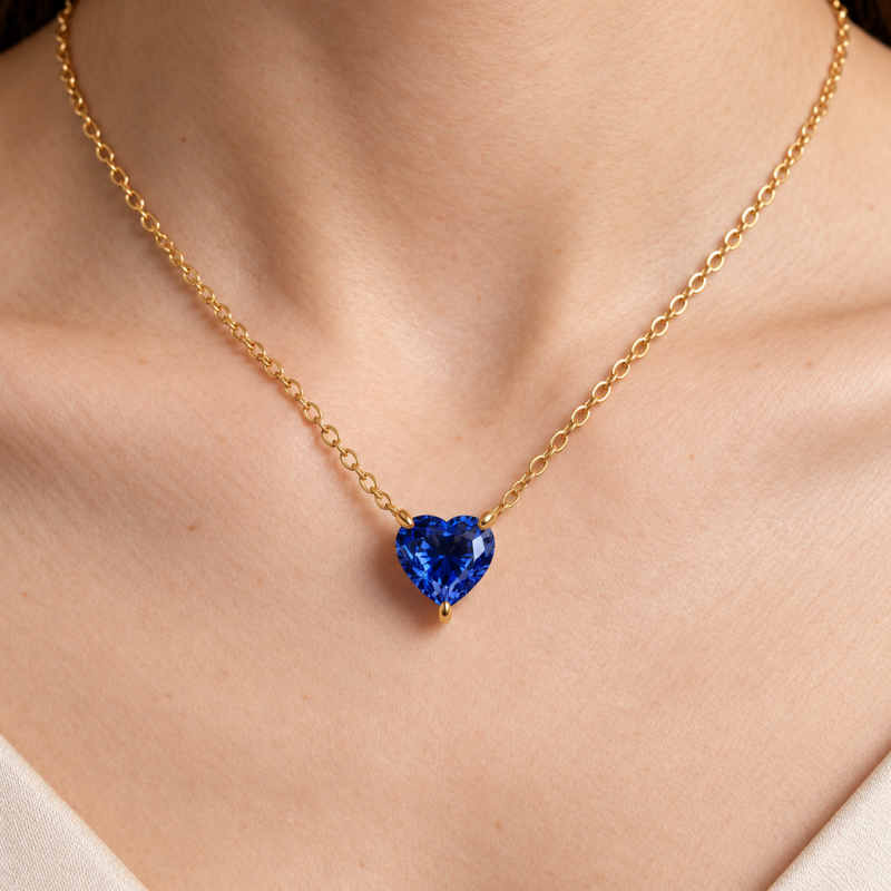 Heart Cut Lab Grown Sapphire Solitaire Pendant - Image 5