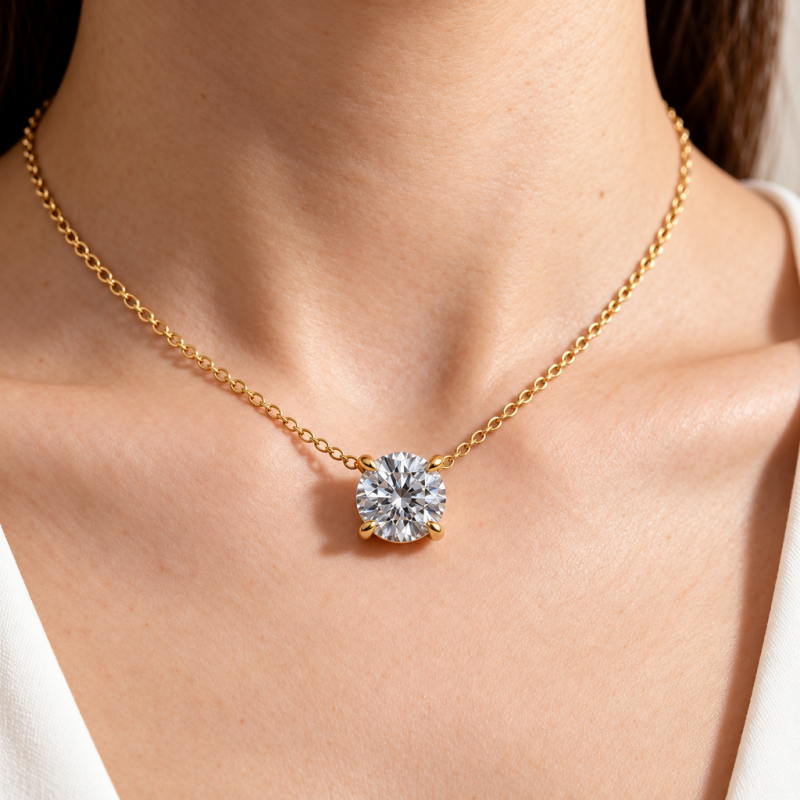 Round Cut Moissanite Solitaire Pendant - Image 5