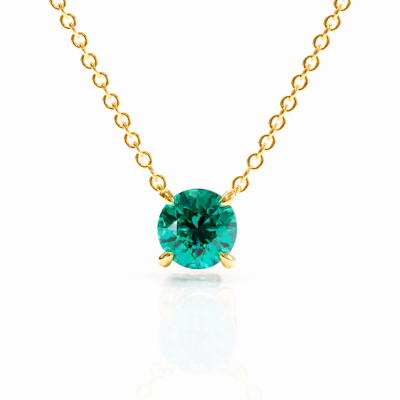 Round Cut Lab Grown Emerald Solitaire Pendant
