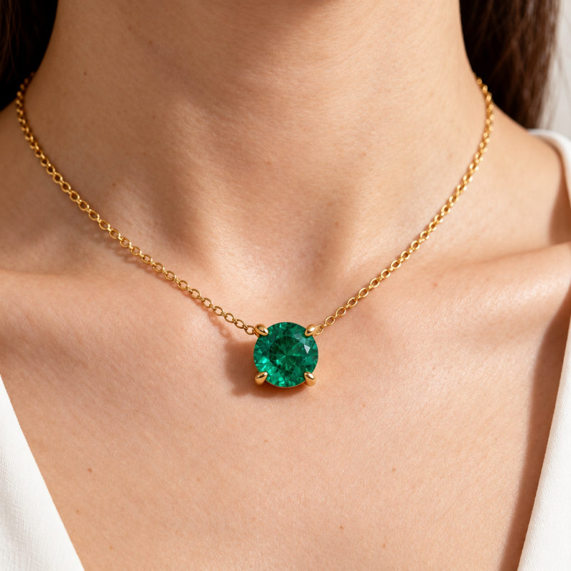 Round Cut Lab Grown Emerald Solitaire Pendant - Image 5