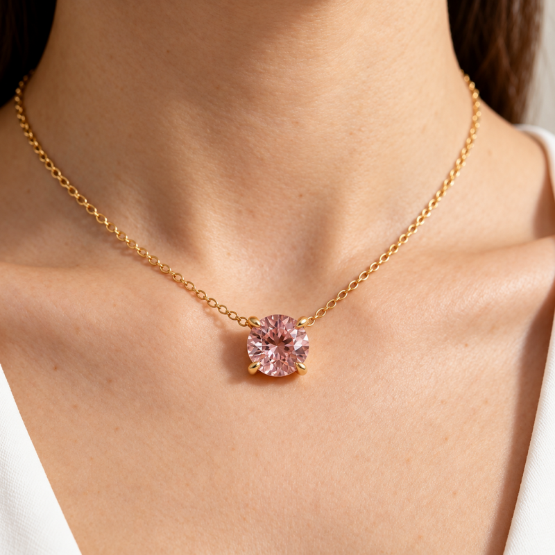 Round Cut Lab Grown Morganite Solitaire Pendant - Image 5