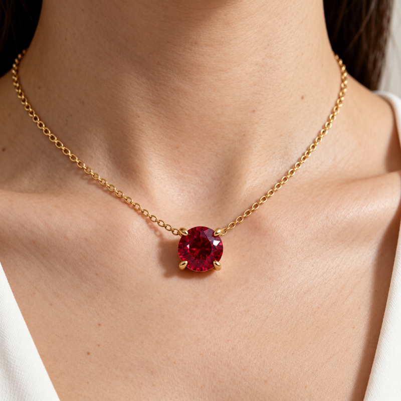 Round Cut Lab Grown Ruby Solitaire Pendant - Image 5