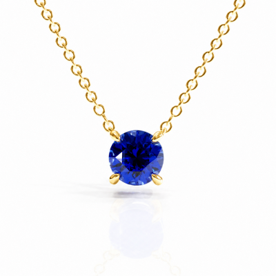Round Cut Lab Grown Sapphire Solitaire Pendant
