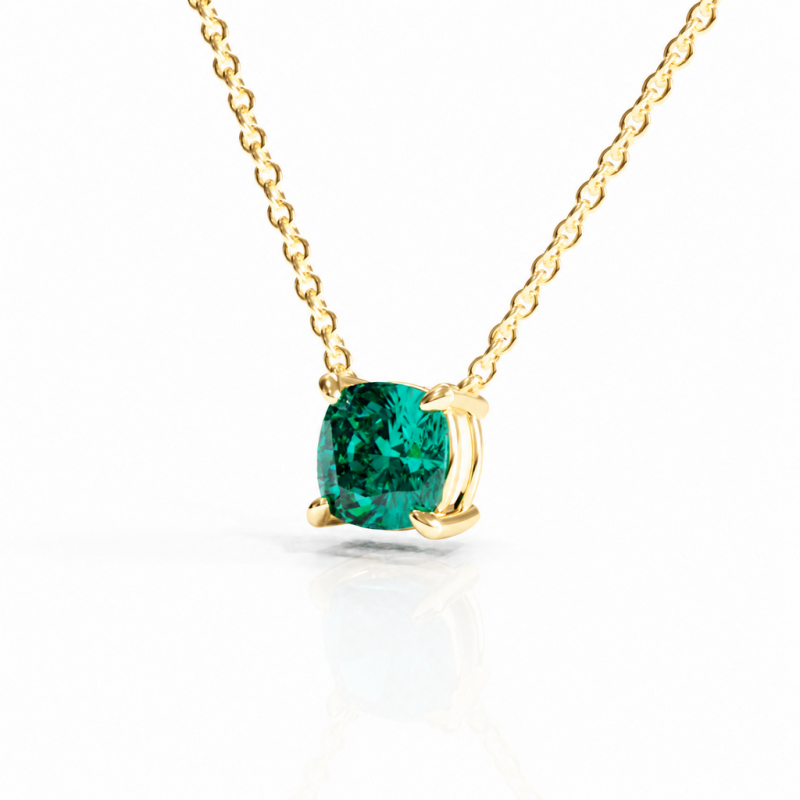 Cushion Cut Lab Grown Emerald Solitaire Pendant - Image 4