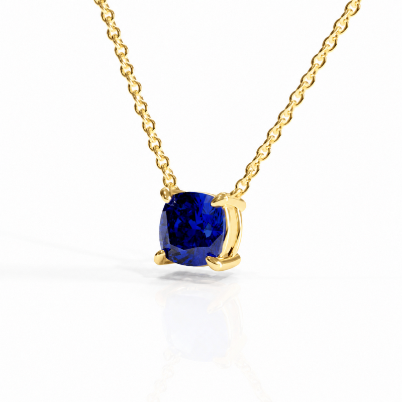 Cushion Cut Lab Grown Sapphire Solitaire Pendant - Image 4