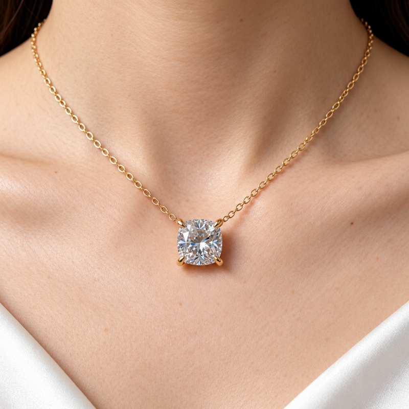 Cushion Cut Moissanite Solitaire Pendant - Image 5