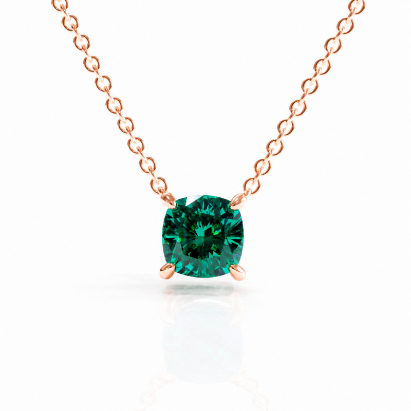 Cushion Cut Lab Grown Emerald Solitaire Pendant - Image 2