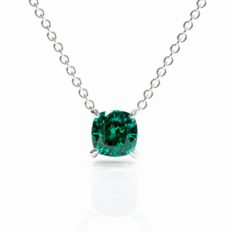 Cushion Cut Lab Grown Emerald Solitaire Pendant - Image 3
