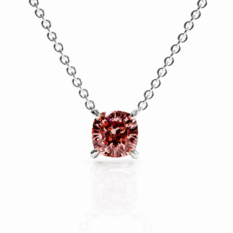Cushion Cut Lab Grown Morganite Solitaire Pendant - Image 3