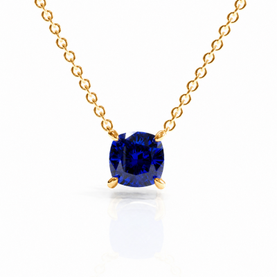 Cushion Cut Lab Grown Sapphire Solitaire Pendant