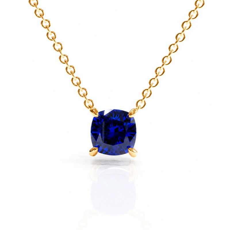 Cushion Cut Lab Grown Sapphire Solitaire Pendant - Image 1