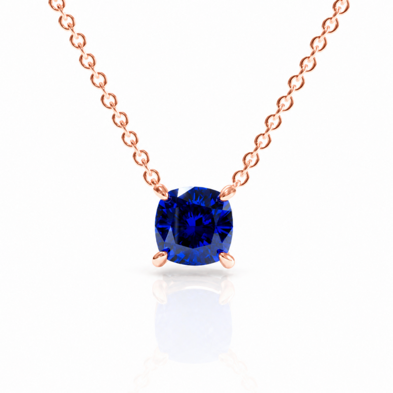 Cushion Cut Lab Grown Sapphire Solitaire Pendant - Image 2