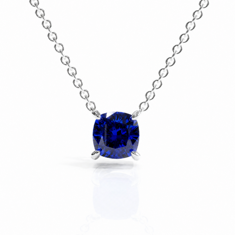 Cushion Cut Lab Grown Sapphire Solitaire Pendant - Image 3