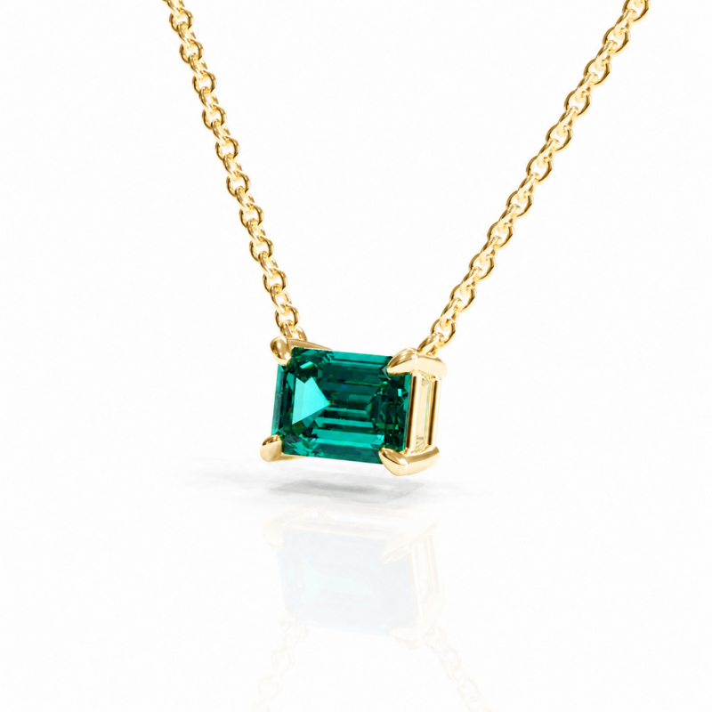 Emerald Cut Lab Grown Emerald Solitaire Pendant - Image 4