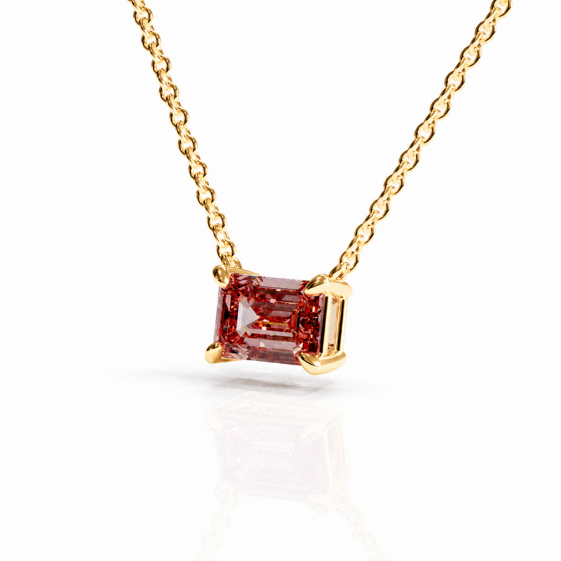 Emerald Cut Lab Grown Morganite Solitaire Pendant - Image 4