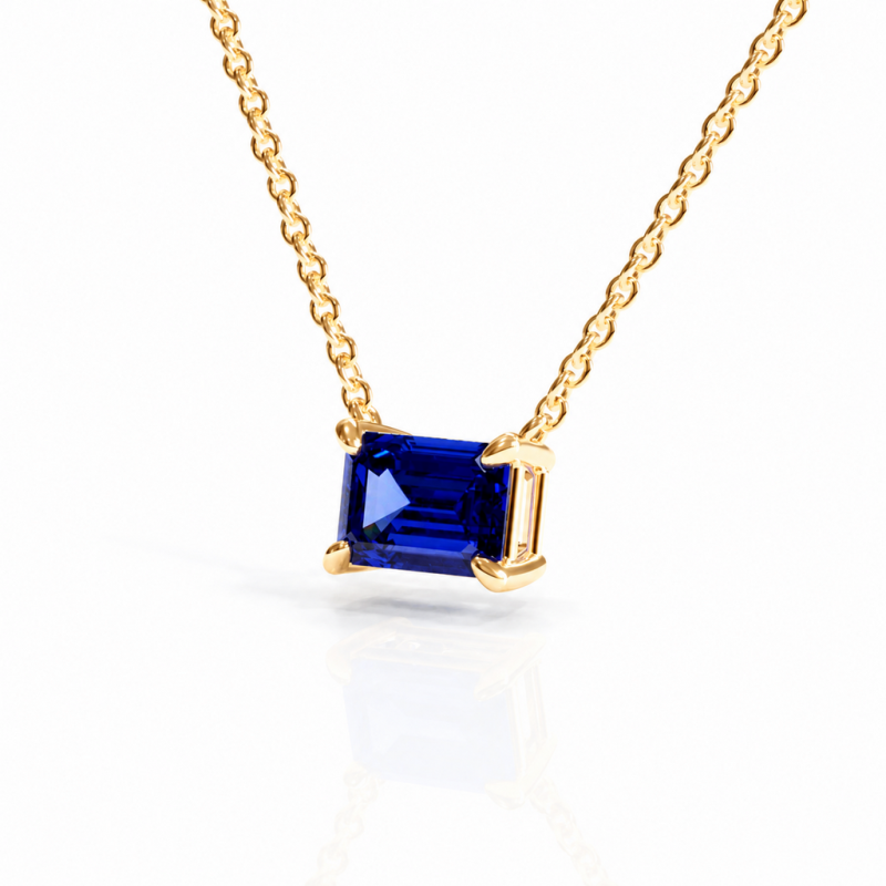 Emerald Cut Lab Grown Sapphire Solitaire Pendant - Image 4
