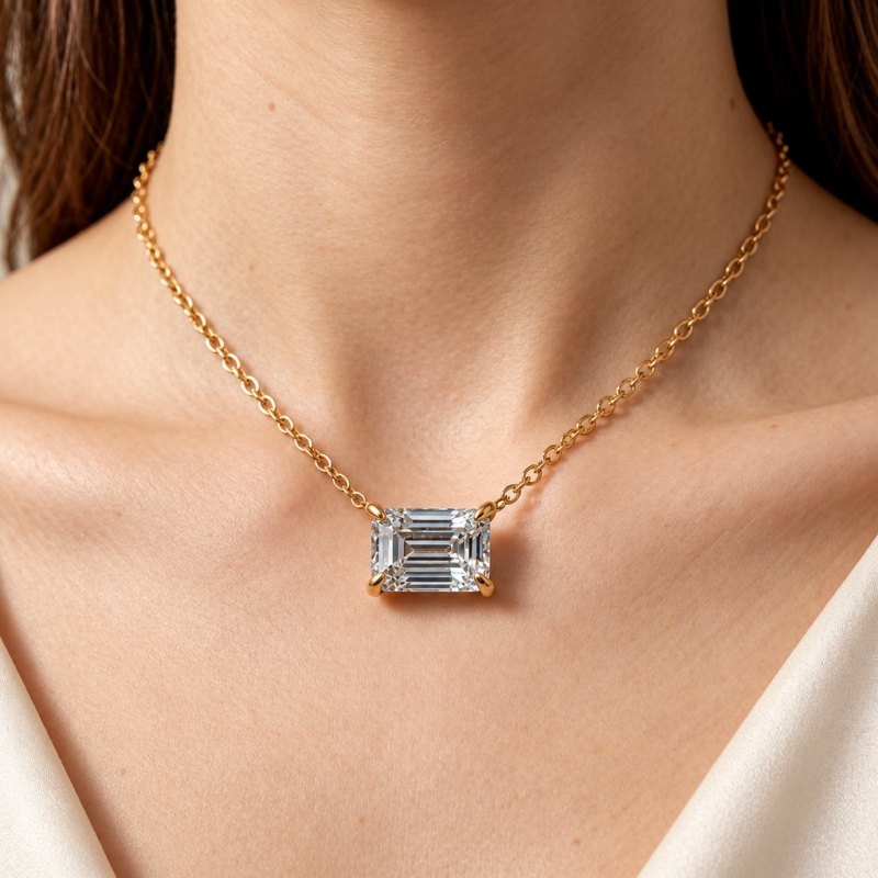 Emerald Cut Moissanite Solitaire Pendant - Image 5