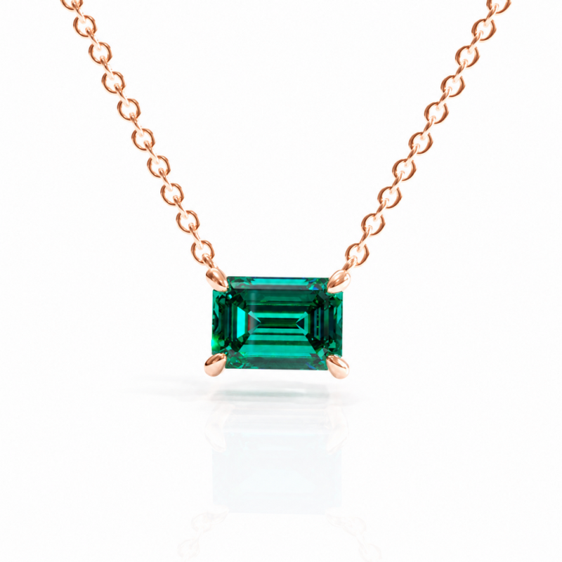 Emerald Cut Lab Grown Emerald Solitaire Pendant - Image 2