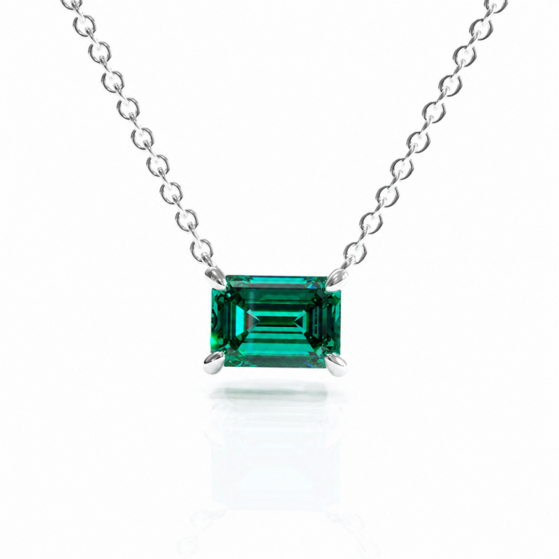Emerald Cut Lab Grown Emerald Solitaire Pendant - Image 3
