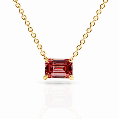 Emerald Cut Lab Grown Morganite Solitaire Pendant