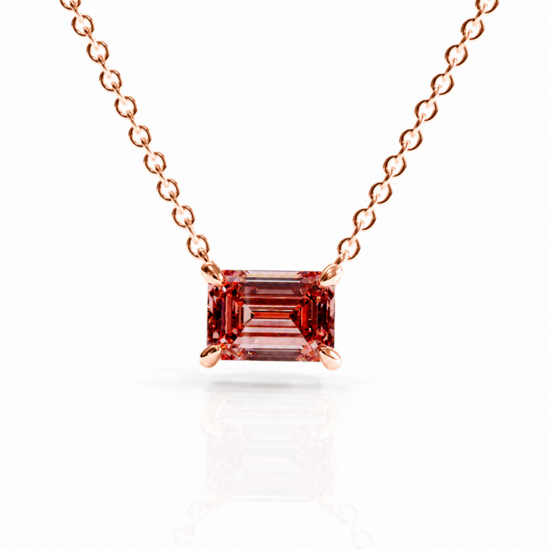 Emerald Cut Lab Grown Morganite Solitaire Pendant - Image 2