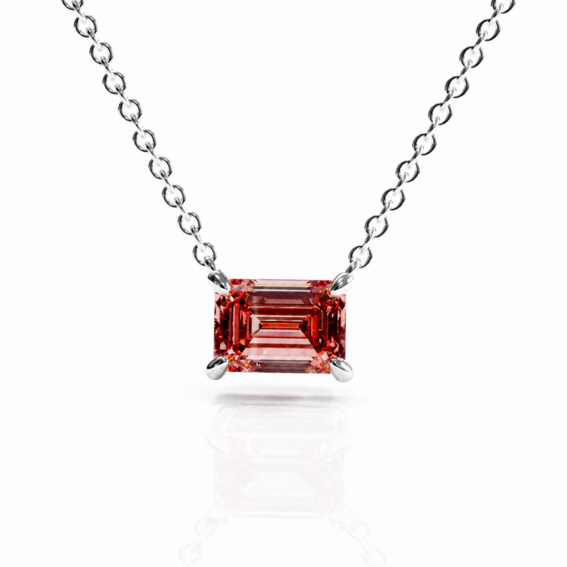 Emerald Cut Lab Grown Morganite Solitaire Pendant - Image 3