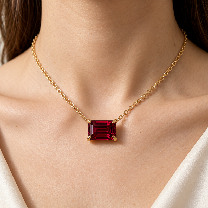 Emerald Cut Lab Grown Ruby Solitaire Pendant - Image 5