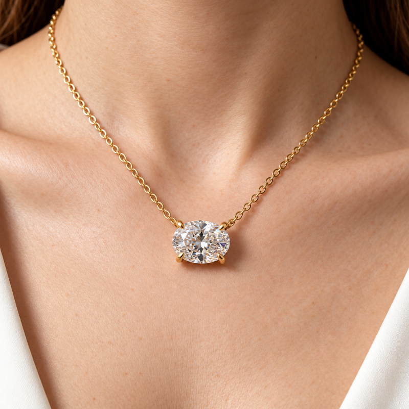 Oval Cut Moissanite Solitaire Pendant - Image 5
