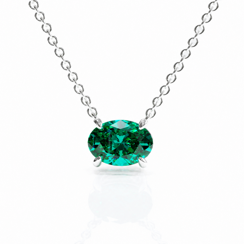 Oval Cut Lab Grown Emerald Solitaire Pendant - Image 3