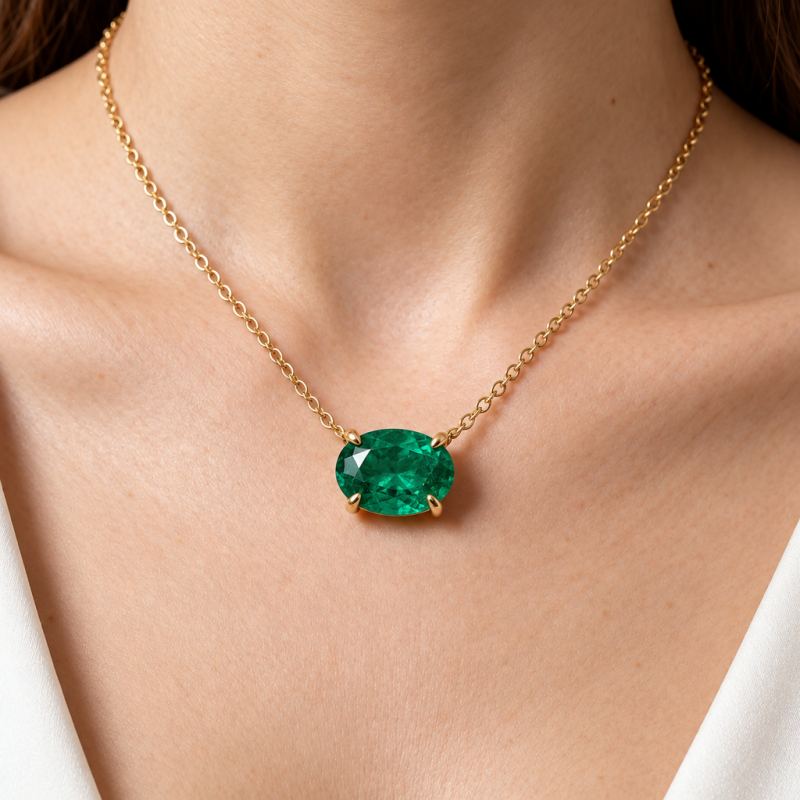 Oval Cut Lab Grown Emerald Solitaire Pendant - Image 5