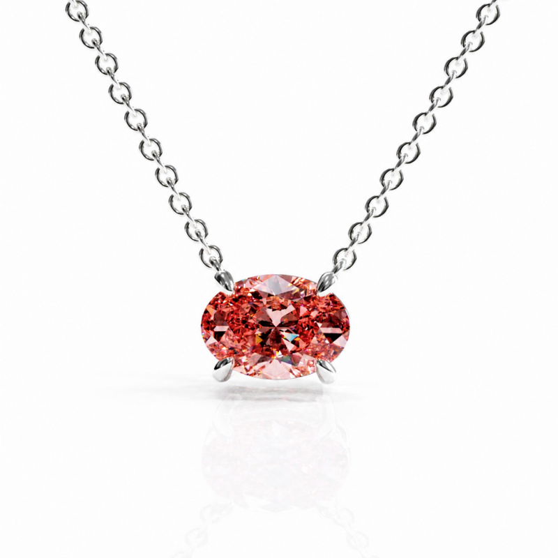 Oval Cut Lab Grown Morganite Solitaire Pendant - Image 3