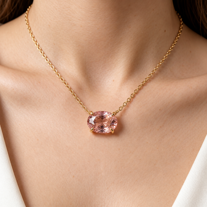 Oval Cut Lab Grown Morganite Solitaire Pendant - Image 5