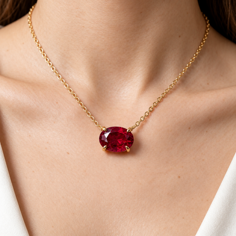 Oval Cut Lab Grown Ruby Solitaire Pendant - Image 5